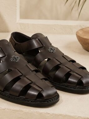 Pedro Men's Brown Leather Fisherman Sandals EU 43 US 10 NWOT